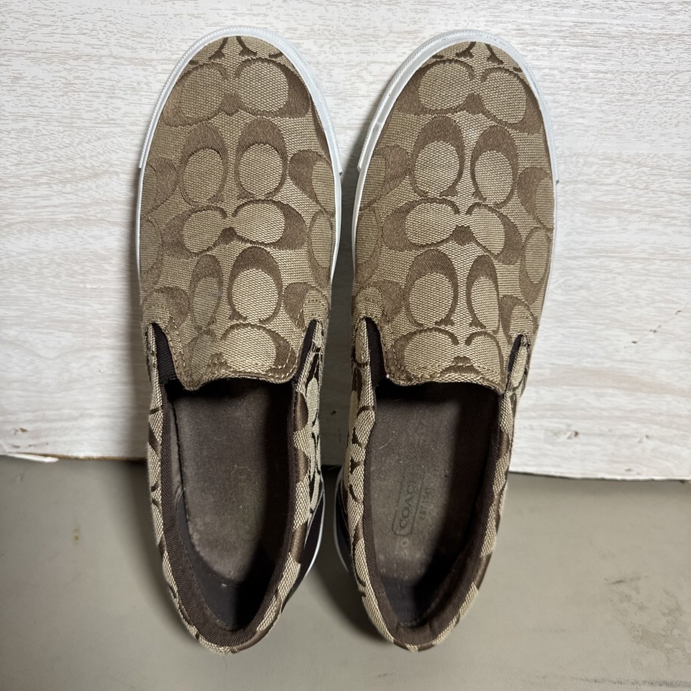 Coach Alegra signature logo canvas and leather slip-on sneakers Sz 8.5 - Picture 2 of 8